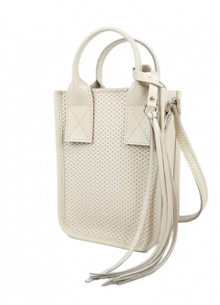 Сумка-кросс боди женская кожаная, слоновая кость плетенка 1660