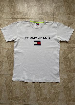 Футболка y2k retro 90s vintage tommy hilfiger jeans big logo white tee