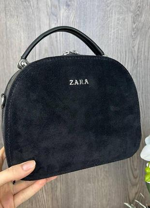 Женская сумка замшевая клатч на плечо стиль zara черная, мини сумочка натуральная замша зара 1502