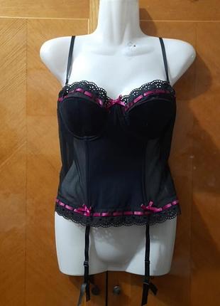 Брендовый роскошный корсет пеньюар р. eur 44-46 от ann summers, крепление для чулок, косточки, поролон, кружево