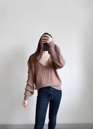 Базовий коричневий светр джемпер review з вовною v-виріз