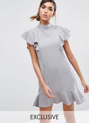 Платье с рюшами и баской по краю closet london серый размер uk 10