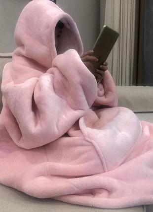Женская комфортная пижама домашний костюм плед-одеяло махровый зима свободный крой теплый розовый серый синий6 фото