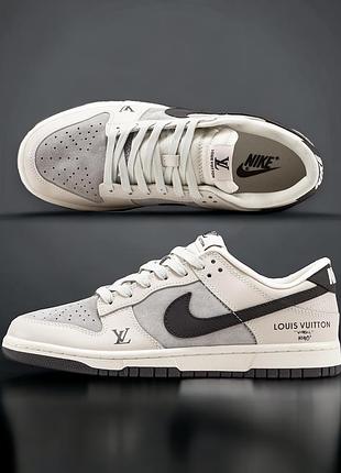 Классные женские кроссовки nike sb dunk low x louis vuitton бежевые