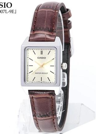 Жіночий годинник casio ltp-v007l-9e, срібний зі шкіряним браслетом