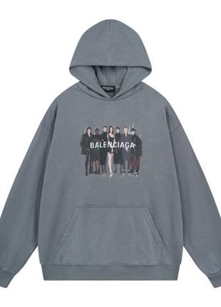 Худи balenciaga unisex серый real хлопок размер s оверсайз хлопок 100%