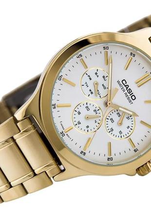 Жіночий годинник casio ltp-v300g-7audf, білий із золотим браслетом3 фото