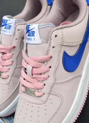 Nike air force 1 mid кроссовки женские кожаные топ качество найк форс кеды розовые с синим весенние демисезонные демисезон низкие кожа осенние7 фото