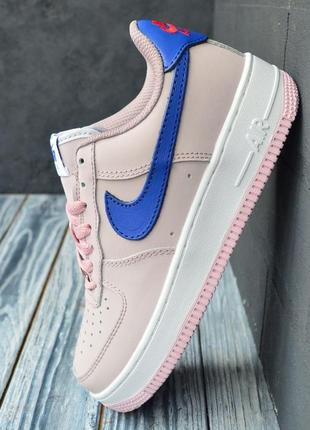 Nike air force 1 mid кроссовки женские кожаные топ качество найк форс кеды розовые с синим весенние демисезонные демисезон низкие кожа осенние8 фото