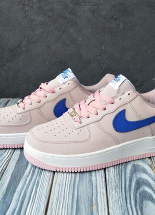 Nike air force 1 mid кроссовки женские кожаные топ качество найк форс кеды розовые с синим весенние демисезонные демисезон низкие кожа осенние5 фото