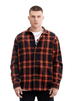 Мужкая рубашка "b-cell" черная с оранжевым