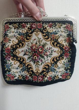 Винтажная гобеленовая сумочка клатч цветы вышивка винтаж ретро раритет ридикюль фермуар4 фото