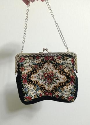 Винтажная гобеленовая сумочка клатч цветы вышивка винтаж ретро раритет ридикюль фермуар1 фото