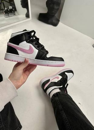 Кроссовки женские nike air jordan 1 mid pink/black3 фото