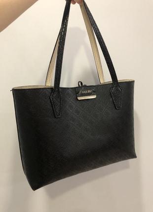 Сумка шопер містка велика базова чорна guess на плече короткі ручки офісна