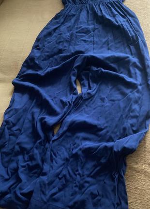 Комбинезон на бретельках талия на резинке свободного кроя брюки клеш синий темно-синий качественный женский комбез длинные брюки легкое весна лето8 фото