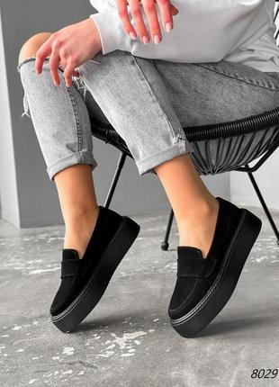 Туфли лоферы женские florri 8029 черные натуральная замша