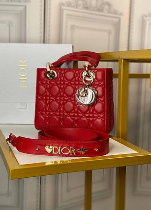 Сумка красного цвета в стиле christian dior lady, люкс
