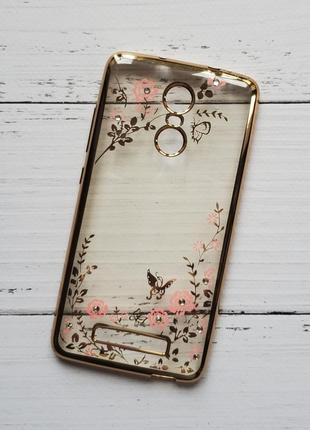 Чехол для xiaomi redmi note 3, redmi note 3 pro силиконовый, цветочный принт, золотистый