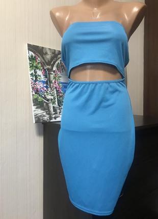 Голубое платье рубчик топ секси