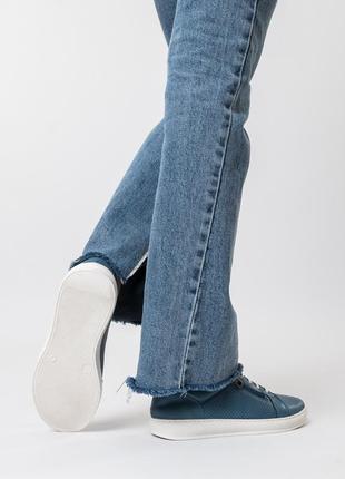Кеды синие на шнуровках кожаные 989тz-а3 фото