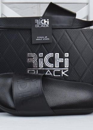 Шкіряні шльопанці richi black чорні оригінал річі блек8 фото