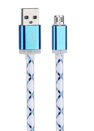 Usb кабель led cable micro usb с подсветкой blue