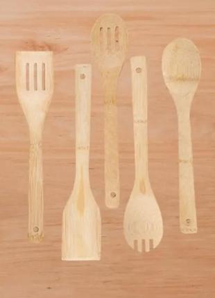 Набір кухонного приладдя 5 предметів kitchen бамбукові лопатки, кухонне начиння для кухні4 фото