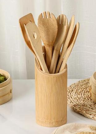Набір кухонного приладдя 5 предметів kitchen бамбукові лопатки, кухонне начиння для кухні6 фото