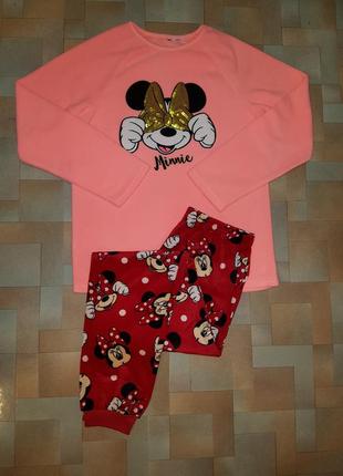 Тепла, яскрава піжама фліс міні minnie mouse disney, primark 9/11 років 140-146 см