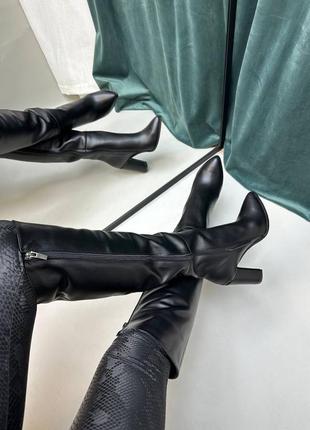 Сапоги ботфорты из натуральной итальянской кожи и замши женские на каблуке9 фото