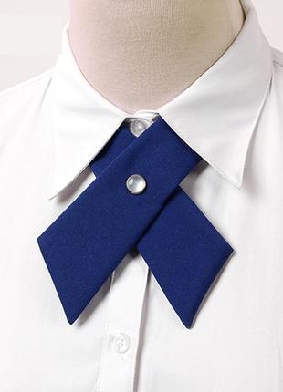 Кросс краватка синя з перлиною 9247 хрестом метелик на шию під сорочку блузку