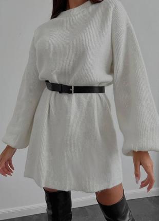 Женское платье оверсайз вязаный свитер туника стильное длинное удобное белый, черный