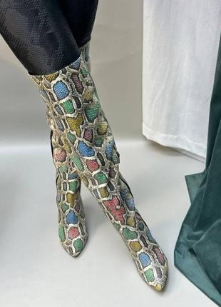 Екслюзивні чоботи ботфорти з натуральної італійської шкіри під рептилію жіночі на підборах6 фото