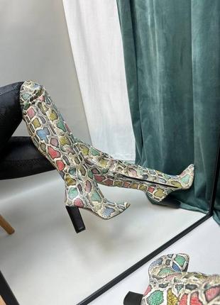 Екслюзивні чоботи ботфорти з натуральної італійської шкіри під рептилію жіночі на підборах9 фото