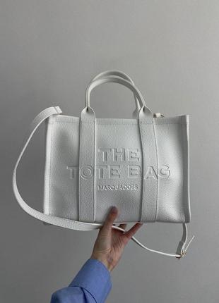 Женская сумка marc jacobs medium tote bag white leather2 фото