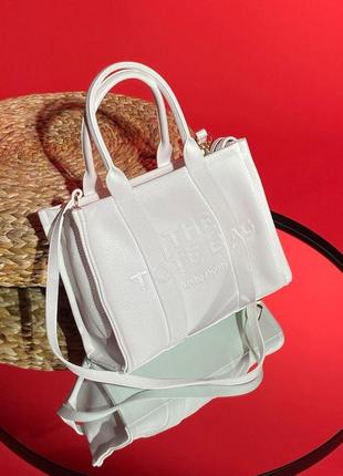 Женская сумка marc jacobs medium tote bag white leather4 фото
