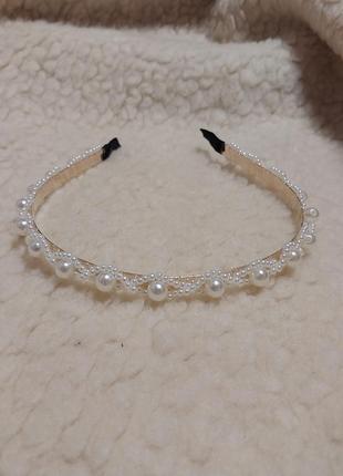 Ободок обруч для волос девушки женский модный стильный тренд современный молодежный искусственный жемчуг имитация