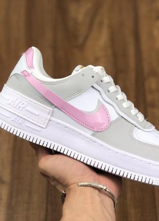 Кроссовки женские nike air force 1 low shadow, серые / розовые (найк аир форс шадоу, найки, форсы)