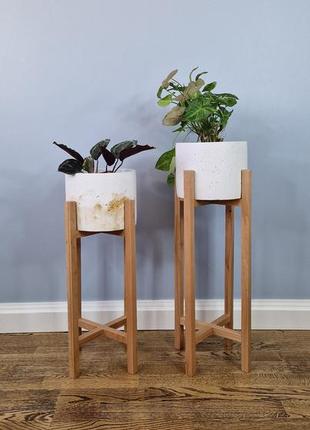 Подставки для вазонов деревянные wooddecor комплект в натуральном цвете покрытый лаком высокая и средняя2 фото