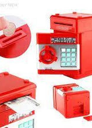Интеративная игрушка сейф копилка с кодовым замком и купюроприемником красный