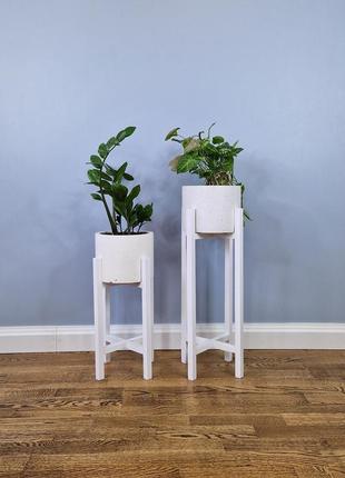 Подставки для цветов и вазонов деревянные wooddecor комплект в белом цвете высокая и низкая