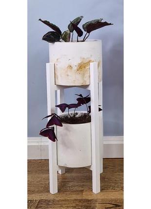 Подставки для цветов и вазонов деревянные wooddecor комплект в белом цвете высокая и низкая2 фото
