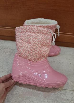 Нові рожеві резинові утеплені чоботи чобітки7 фото
