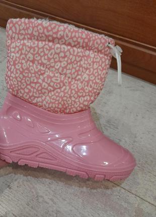 Нові рожеві резинові утеплені чоботи чобітки6 фото