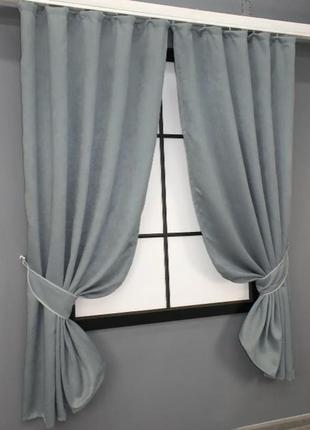 Комплект коротких штор на кухню (2 шт. 130х170см) льон "парма". колір сірий3 фото