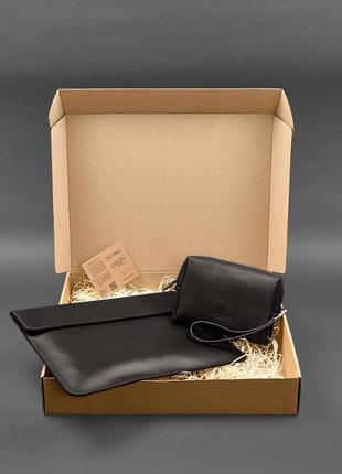 Набір шкіряний темно-коричневий косметичка, чохол для ноутбука