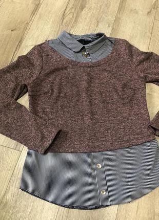 Женская кофта с эмитацией рубашки, кофта, светер, жилет5 фото