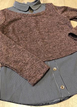 Женская кофта с эмитацией рубашки, кофта, светер, жилет9 фото