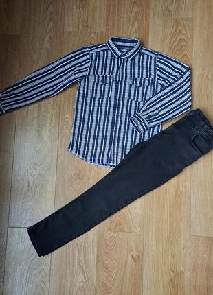 Набор/теплая рубашка с длинным рукавом для мальчика/черные джинсы2 фото